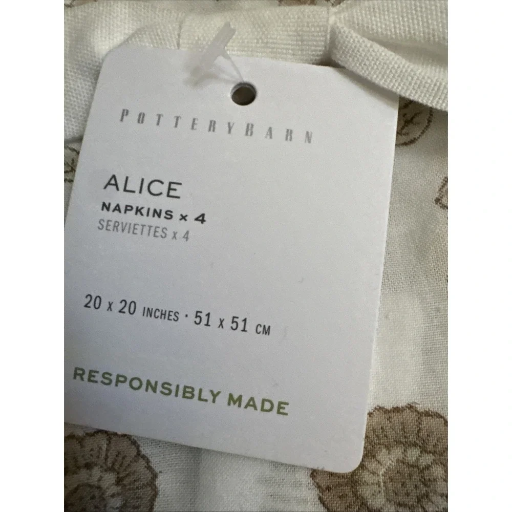Pottery Barn Alice Print Cotton Napkins ~  ( Set of 4 ) 20x20
